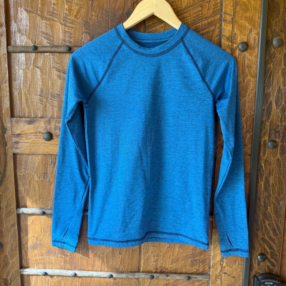 All In Motion Active Shirt Kids L 12/14 Blue Heather Long Sleeve Thumbhole Top
